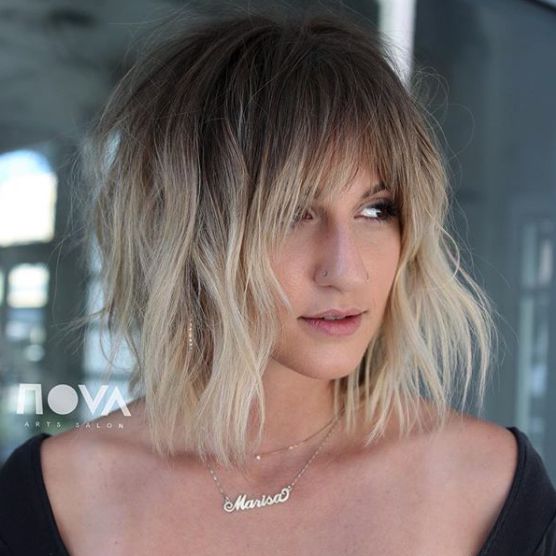 Best Platinum Blonde Hair color ideas for Blunt Bangs with Lob Cut