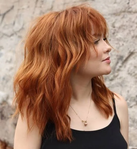 Copper Hair Color Ideas with Textured Layered Shag.
