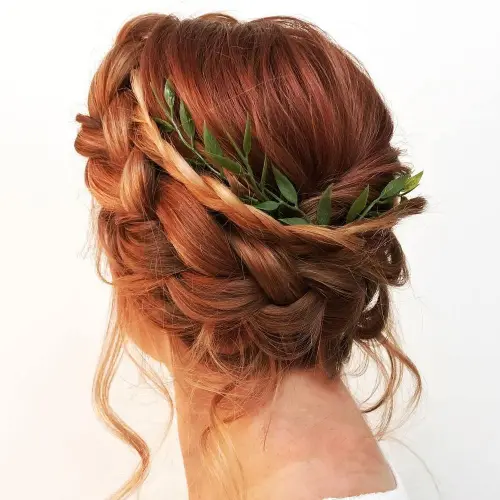 Copper Hair Color Inspiration with Braided Crown Updo