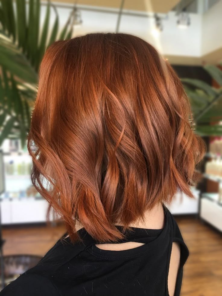 Copper Hair Color Ideas with Asymmetrical Lob