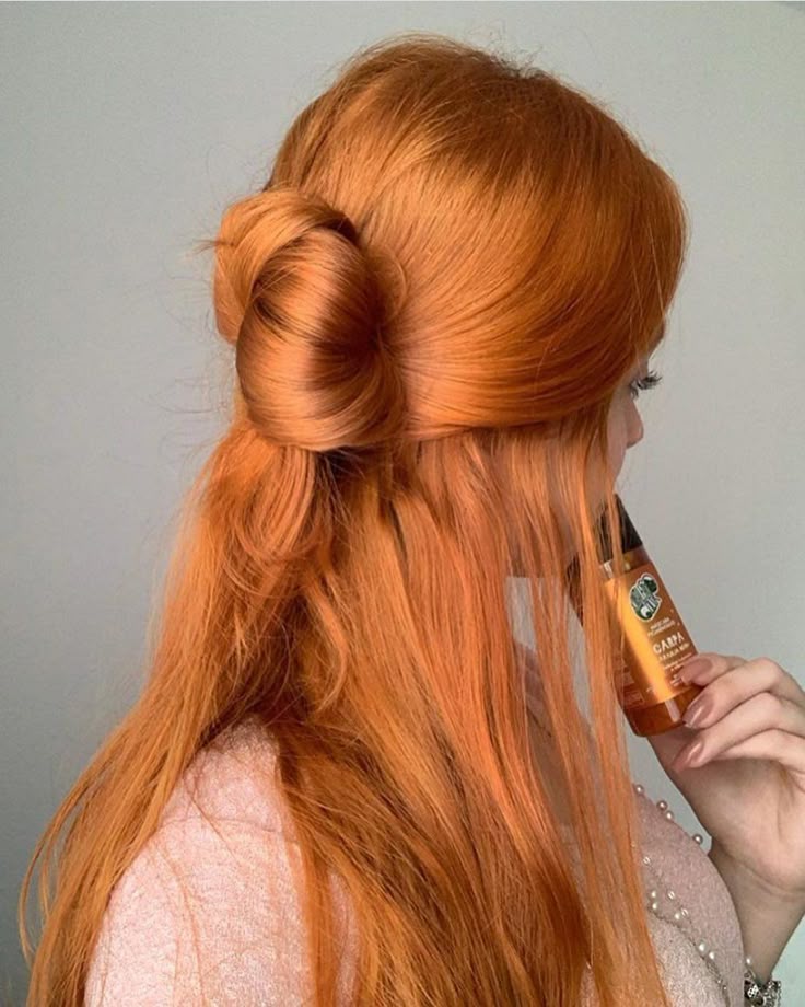 Copper Hair Color Inspirations With Top Knot Bun