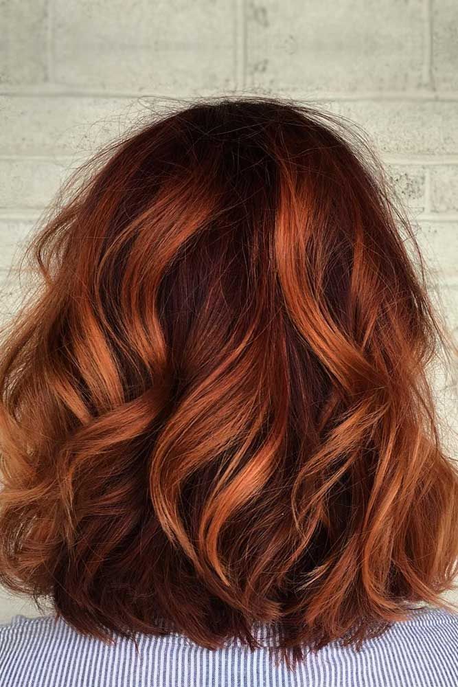 Medium Copper Hair Color with Balayage Hairstyles