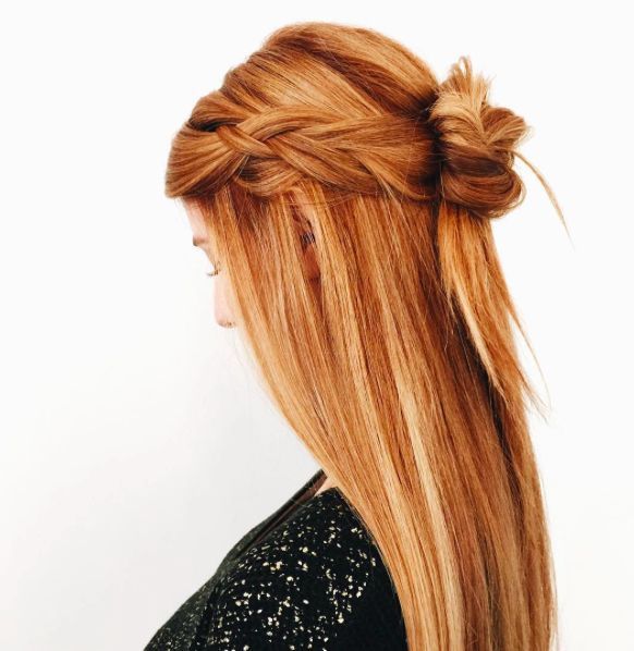Copper Peach Hair Color Ideas With Braided Crown
