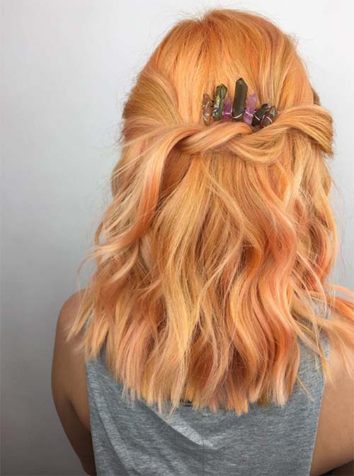 Copper Peach Hair Color Ideas for Low Chignon