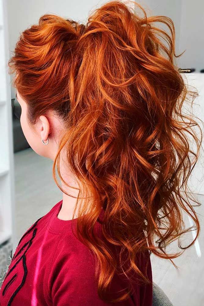 Copper Peach Hair Color Ideas in a High Ponytail