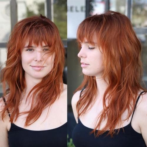 Copper Peach Hair Color Ideas with Shag Cut
