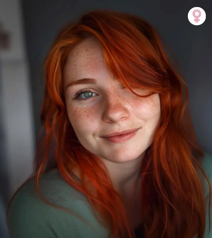 Copper Peach Hair Color Ideas with Side Swept Bangs