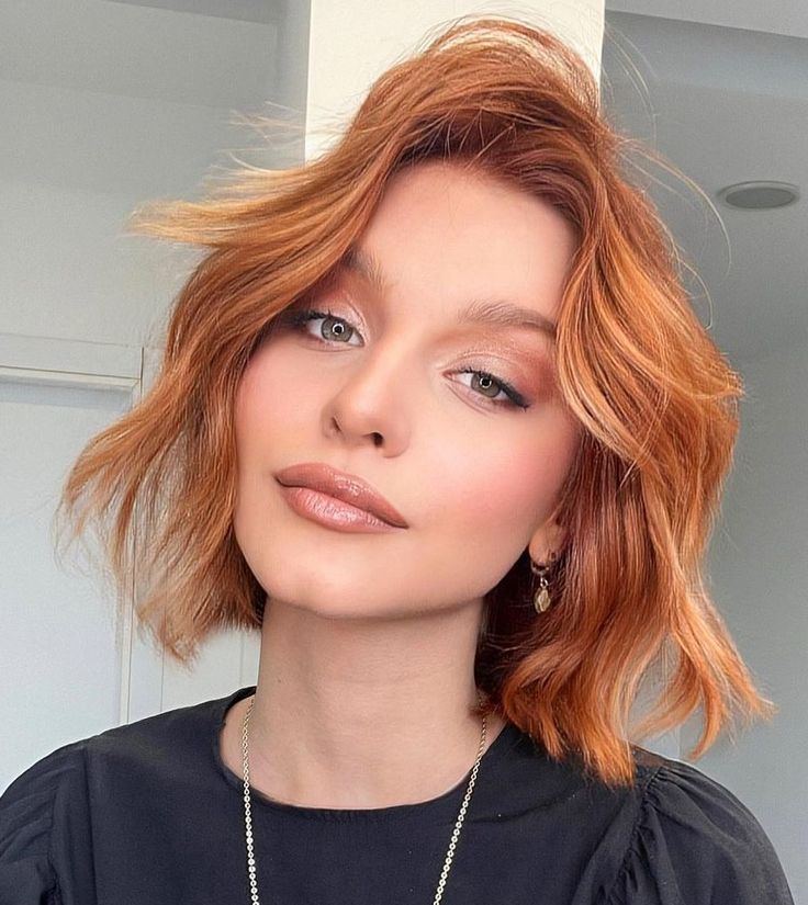 Hair Color Ideas in Copper Peach on a Lob Cut