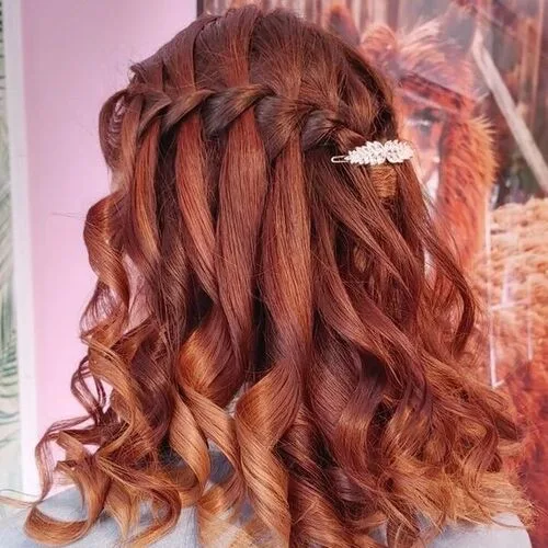 Ideas for Copper Peach Hair Color with a Waterfall Braid