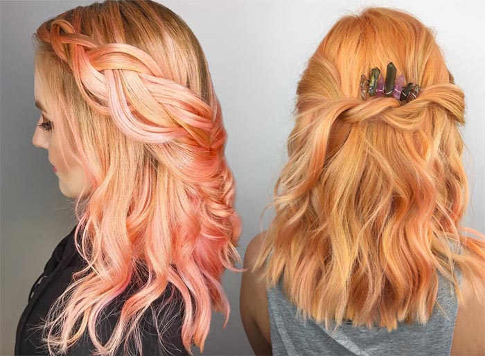 Ideas of Copper Peach Hair Color for Long Layered Waves